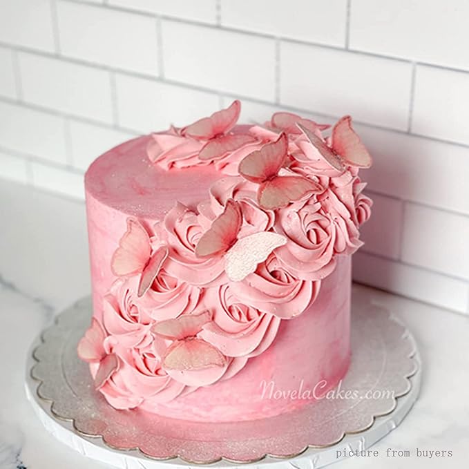 Weraru 48Pcs Edible Wafer Paper Butterflies Cupcake Topper Pink Cake Decorations