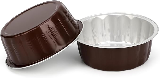 Beasea 8oz Disposable Ramekins, 100 Pack Aluminum Foil Cups with Lids, Baking Ramekin Cup Souffle Cup Muffin Cupcake Baking Cup Mini Pudding Cups for Party Wedding Birthday - Coffee Brown