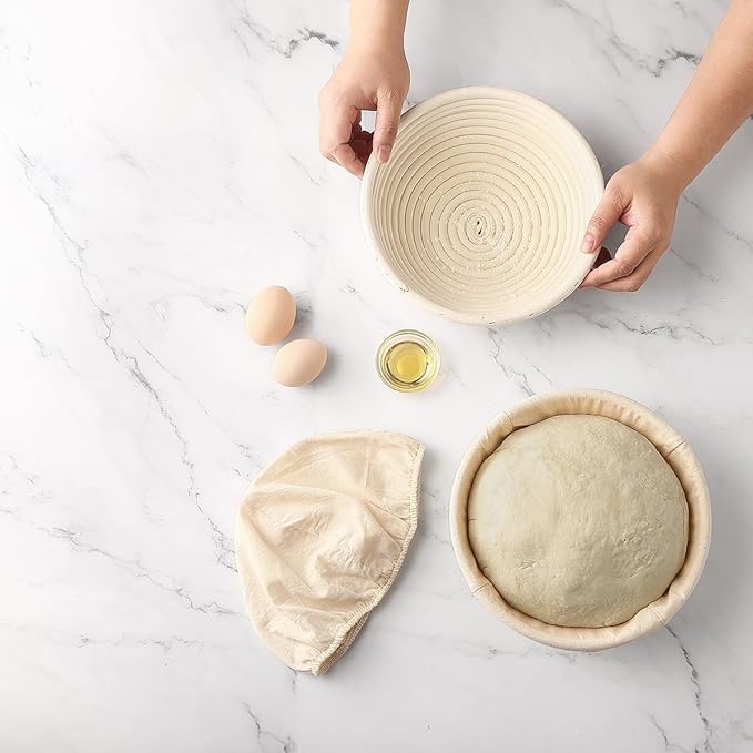 Saint Germain Bakery Premium Round Bread Banneton Basket with Liner - Perfect Brotform Proofing Basket for Making Beautiful Bread (9 inch)