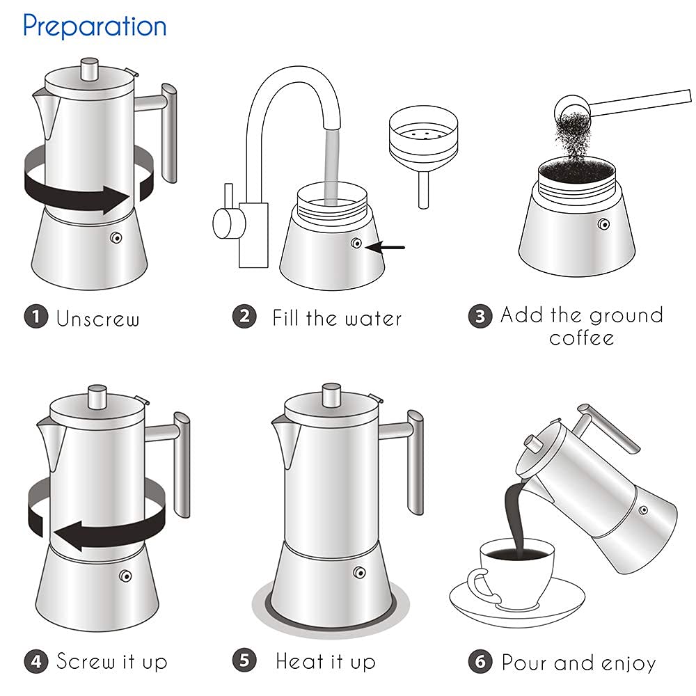Easyworkz Diego Stovetop Espresso Maker Stainless Steel Italian Coffee Machine Maker 4Cup 6.8 oz