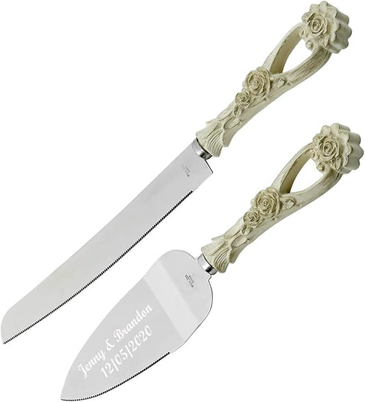 GIFTS INFINITY® Personalized Wedding Cake Knife and Server Set Free Engraving (2554) - Valentine's Day Gift