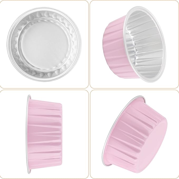EUSOAR Cupcake Liners for Baking, 50pcs 5oz Muffin Liners, Disposable Foil Ramekins, Dessert Containers, Aluminum Foil Baking Cupcake Cups Holders Pans with Lids 5 Colors Mixed