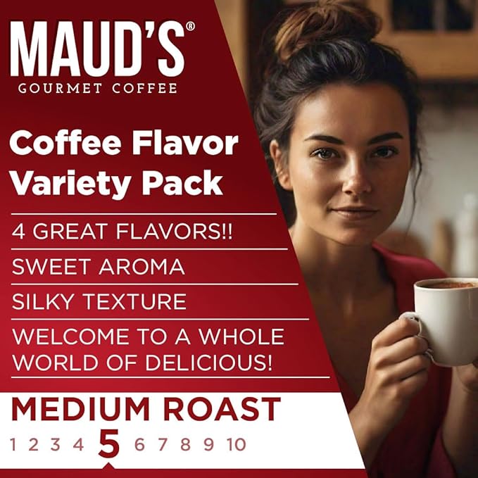 Maud's Flavored Instant Coffee Variety Pack, 24 ct, Caramel, Hazelnut, Raspberry, Vanilla, 100% Arabica Coffee, Medium Roast, Instant Hot or Iced Coffee - Just add water