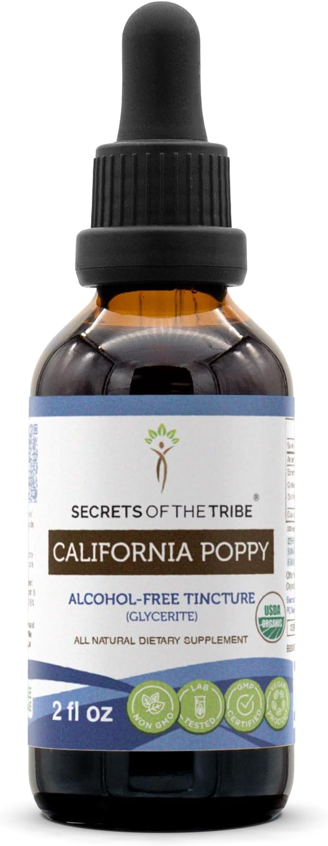 Secrets of the Tribe California Poppy Tincture Alcohol-Free Liquid Extract, USDA Organic California Poppy (Eschscholzia Californica) Dried Root (2 FL OZ)