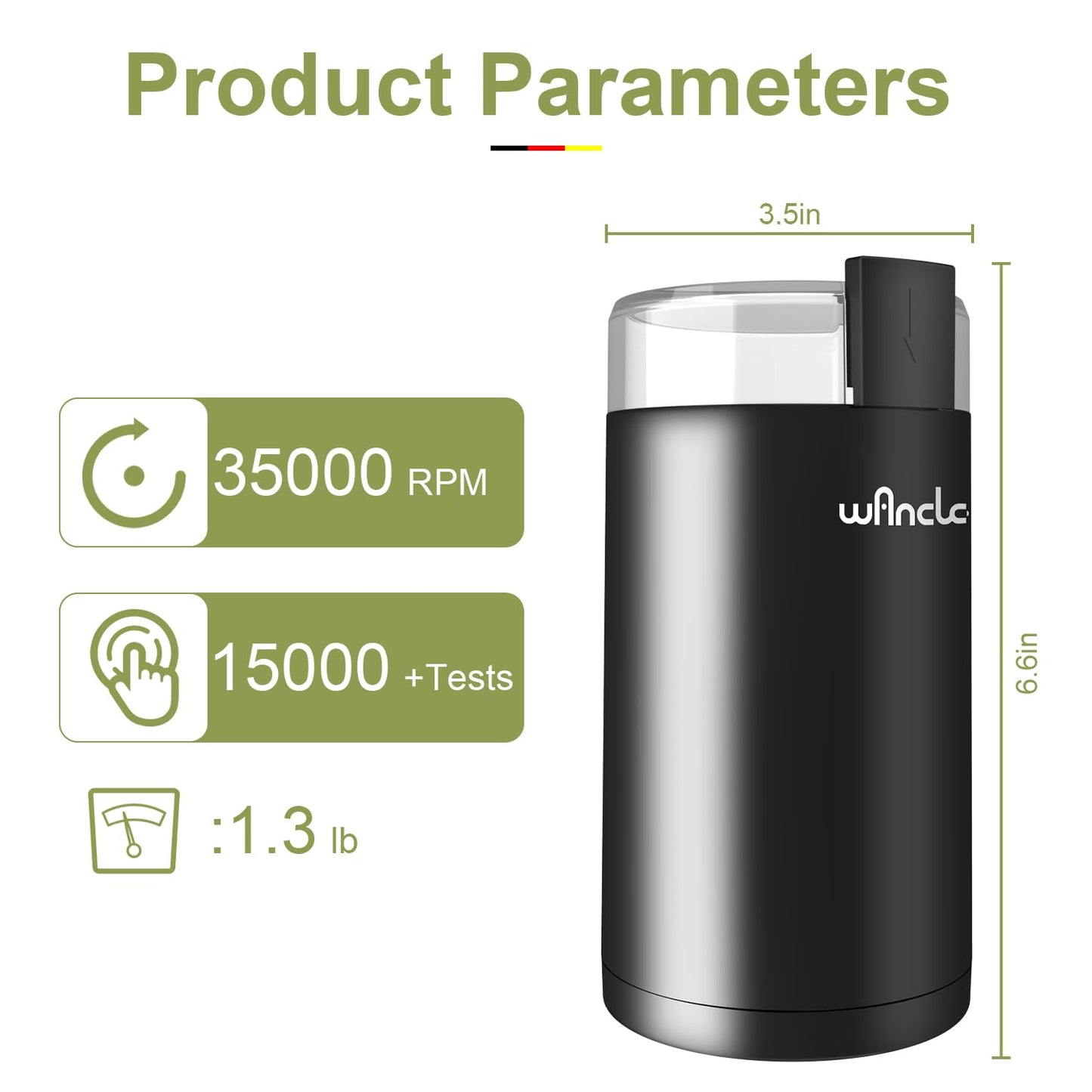 Wancle Electric Coffee Grinder, Spice Grinder, One Touch Coffee Mill for Beans, Spices and More