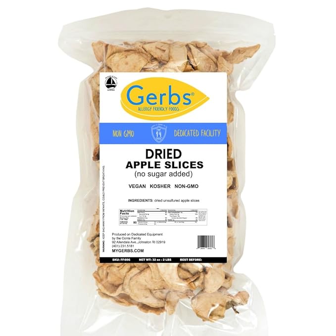 Gerbs Dried New England Apple Slices – 2 LBS. - No Sugar Added, Unsulfured & Preservative Free - Top 14 Allergy Free & NON GMO - Grown in USA