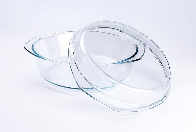 Round Tempered Glass Casserole Dish with Lid, Glass Casserole Baking Dish. Oven Freezer and Dishwasher Safe. - 4QT