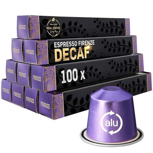 Decaf Italian 'Firenze' Espresso: Tastes Like Full-Caf | 100 Aluminum Capsules for Nespresso — Rich Flavor
