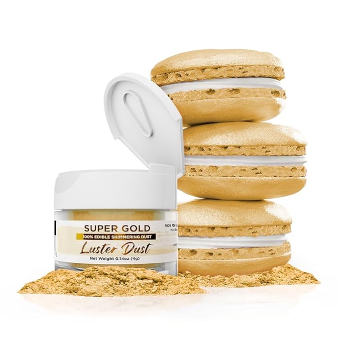 Luster Dust - Super Gold (4g 1x Jar) | Edible Vegan Dust & Paint for Cake Decorating, Ice Cream, Desserts, Cocktails and Beverages by Bakell