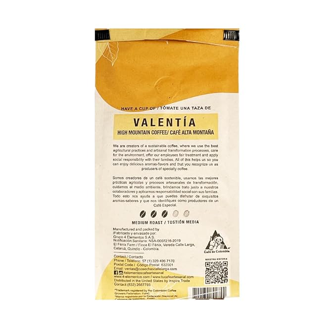 4 Elementos | Whole Bean Specialty Coffee, Medium Roast, 100% Arabica from Colombia, Chocolate, Caramel & Orange Notes, 12oz (Pack of 2)