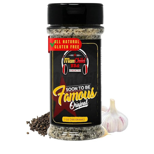 All-Purpose Salt Pepper Garlic BBQ Rub by Manchild, Authentic Texas Style Dry Rub for Beef, Chicken, Pork, Seafood & Veggies, 7 oz