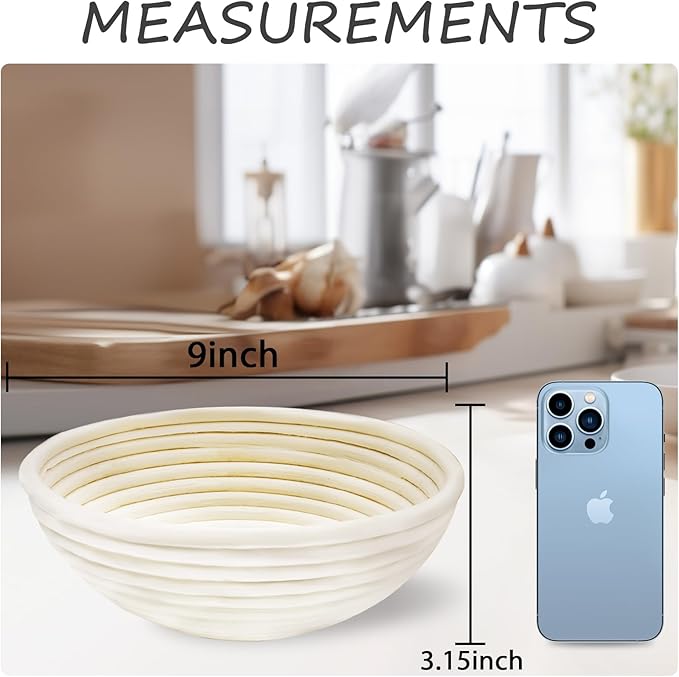Banneton Bread Proofing Basket: 2-Pack Handcrafted Natural Rattan 9" Round with Breathable Linen Liner - Sourdough Dough Rising Tools for Handmade Baker's