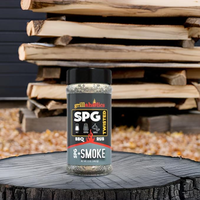 Grillaholics Twisted SPG + Smoke Seasoning - Salt Pepper Garlic and Hickory Smoke Powder Rub - All-Purpose BBQ Rub and Seasoning