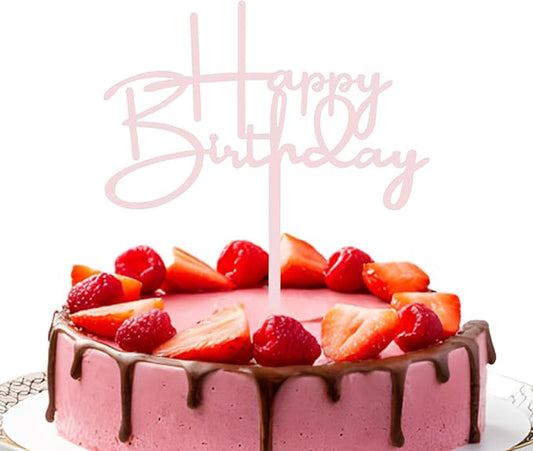 ZHENGYE Pink Acrylic Happy Birthday Cake Topper Decoration Cupcake Topper For Birthday Party Decorations Supplies(Pink 18)