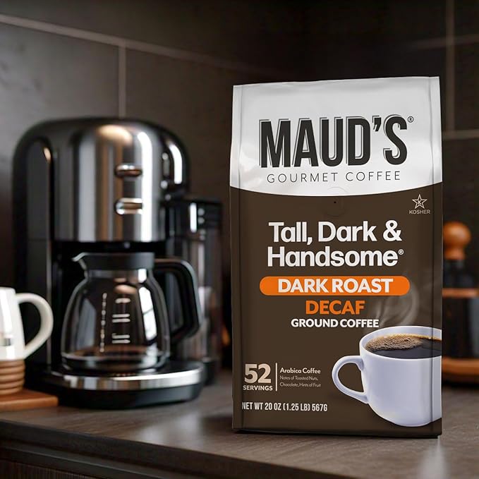 Maud's Decaf Dark Roast Ground Coffee, 2 Bags (40oz), 100% Arabica Coffee, 104 Servings