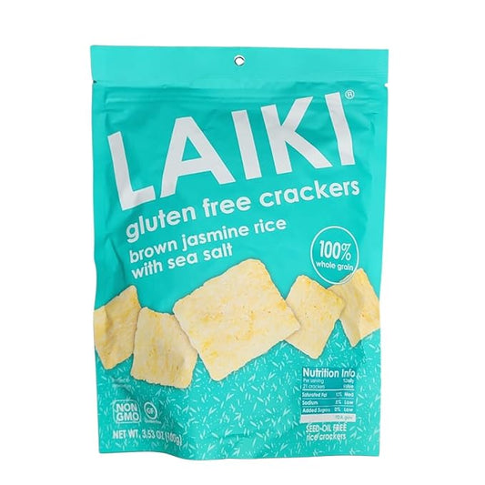 Gluten Free Rice Crackers - Seed-Oil Free - Snacks - Low Sodium Crackers Crunch - Allergen-Friendly , Vegan, Non-GMO Verified, FODMAP Friendly, Brown Jasmine Rice Simply Sea Salt flavor - 3.53 Oz Bag (Pack of 1)