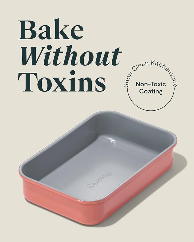 Caraway Nonstick 9??x 6.5??Small Rectangle Baking Pan ??Non-Toxic, PTFE & PFOA Free ??Aluminized Steel Core ??Deep Ceramic Baking Pan for Casseroles, Lasagna & More - Perracotta