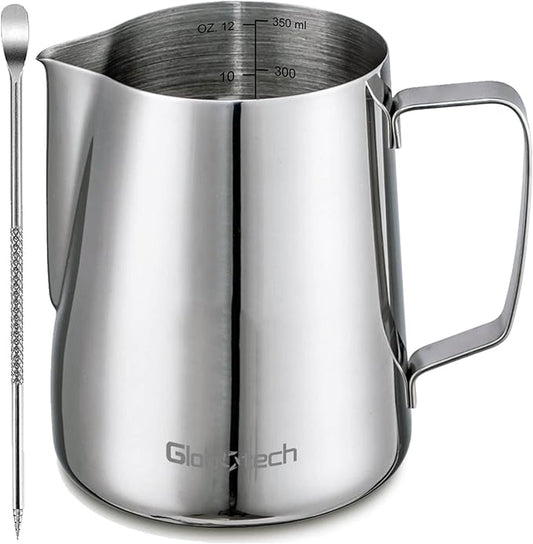 Stainless Steel Milk Frothing Pitcher 12 Oz, 350ml Latte Art Cup Espresso Machine Accessories, Steaming Jug for Cappuccino Coffee Milk Hot Chocolate Cups