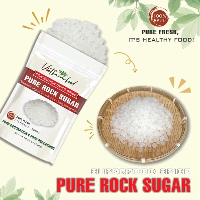 PURE ROCK SUGAR 10.58 Oz (300g) VIETFARMFOOD: Natural pure, convection dried seasoning made from real fruits - perfect for adding flavor to any meal, from cooking, baking, salads, soups, sauces