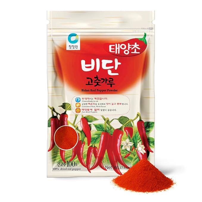 Chung Jung One O'Food Gochugaru Korean Red Chili Pepper Powder ??[1.1 lb] Premium Sun-Dried Bidan Chili Flakes, Authentic Korean Spice for Kimchi & Cooking - [1 Pack - Fine]