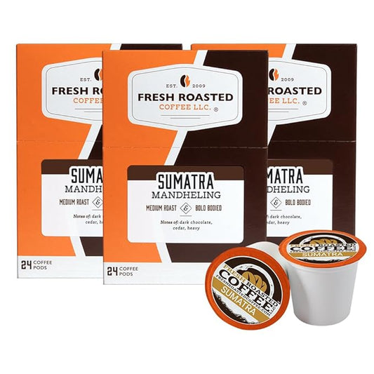 Fresh Roasted Coffee, Sumatra Mandheling |100% Single Origin | Medium Roast, 72 Pods for K Cup Brewers