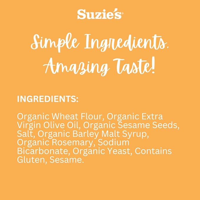 Suzie's Organic Saltines Crackers, Rosemary Sesame, Healthy Gourmet Baked Snack Goodies for Adults & Children - 6 Pack, 8.8oz Each