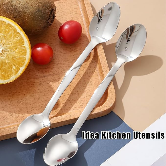 Double End Grapefruit Spoons,Stainless Steel Fruit Spoon Utensil Set,Serrated Edges Ice Cream Scrape Cut Spoons For Fruit Dessert Cheese Vegetables,2 Pieces