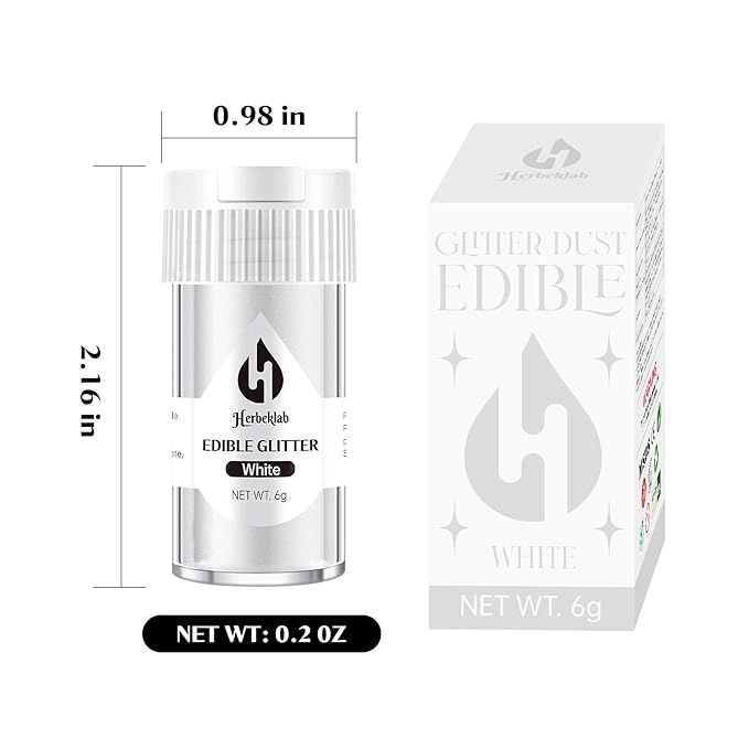 White Edible Glitter ??6g Luster Dust Drink Glitter, Food Grade Shimmer Powder for Cocktails, Cakes, Beverages, Chocolate & Candy