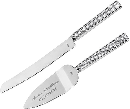 GIFTS INFINITY® Personalized Wedding Cake Knife and Server Set Free Engraving (2558) - Valentine's Day Gift
