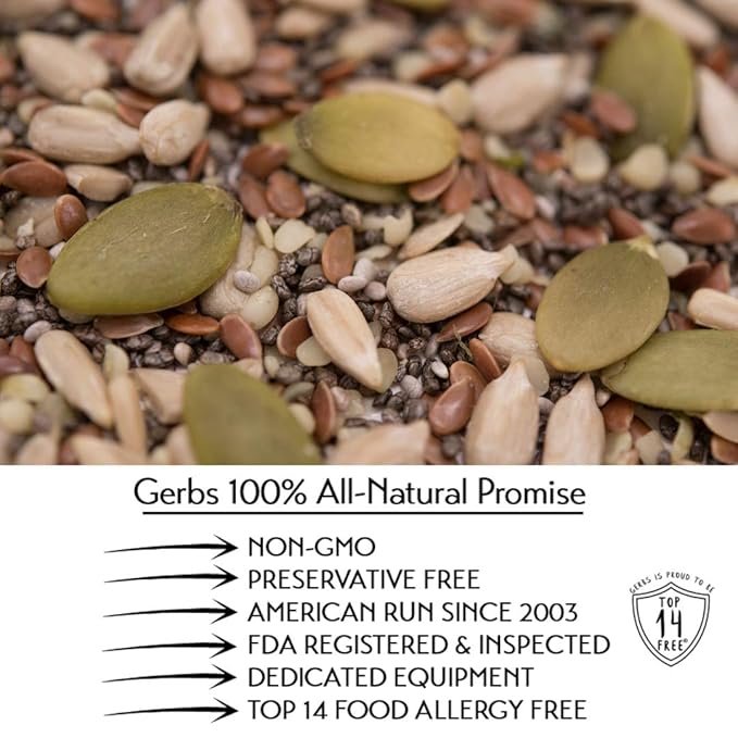 GERBS Super 5 Seed Snack Mix 4 LBS. Premium Grade | Top 14 Food Allergy Free | Resealable Bulk Bag | Made in USA | Raw Pumpkin Sunflower Chia Hemp Flax Seed Trail Mix | Gluten Peanut Tree Nut Free