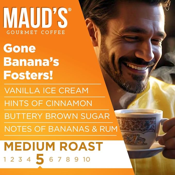 Maud's Banana Flavored Coffee Pods, 50 ct, Medium Roast Flavored Coffee in Recyclable Single Serve Pods – 100% Arabica Beans, Compatible with Keurig K Cups Maker