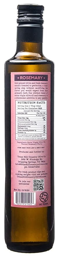 Texas Hill Country Olive Co Rosemary Infused Olive Oil - Cold Pressed Gourmet EVOO Olive Oil - Great for Dressing Dipping Marinade - No Artificial Flavors or Added Sugar - Made in Texas (16.9 oz, 2 Pack)