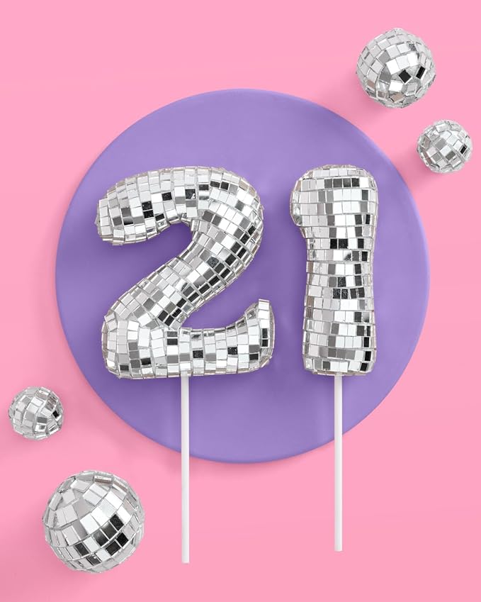 xo, Fetti 21 Birthday Disco Cake Topper - 6 pcs | Groovy Bday Party, Finally Legal Supplies, Cute Boogie Decorations, 21st Dancing Queen