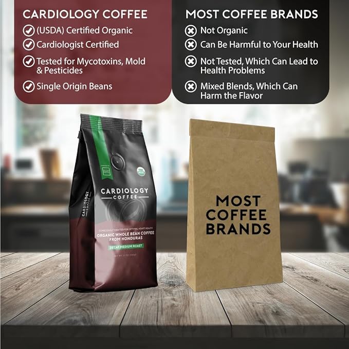 Cardiology Coffee ??Decaf Coffee Beans ??USDA Certified 12oz Premium Whole Bean Coffee Medium Roast ??Decaf Espresso Beans with Swiss Water Decaf and Antioxidant Benefits ??Heart Healthy Lifestyle