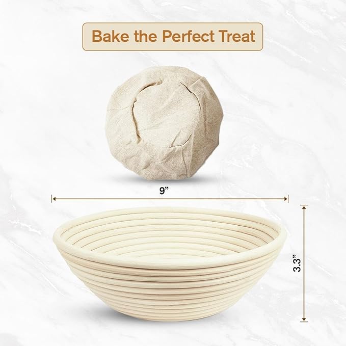 Banneton Bread Proofing Basket 9??Round & 10" Oval with Linen Liners ??Sourdough Bread Baking Supplies Kit | Natural Rattan Sourdough Proofing Basket, Bread Making Tools, Sourdough Banneton Basket