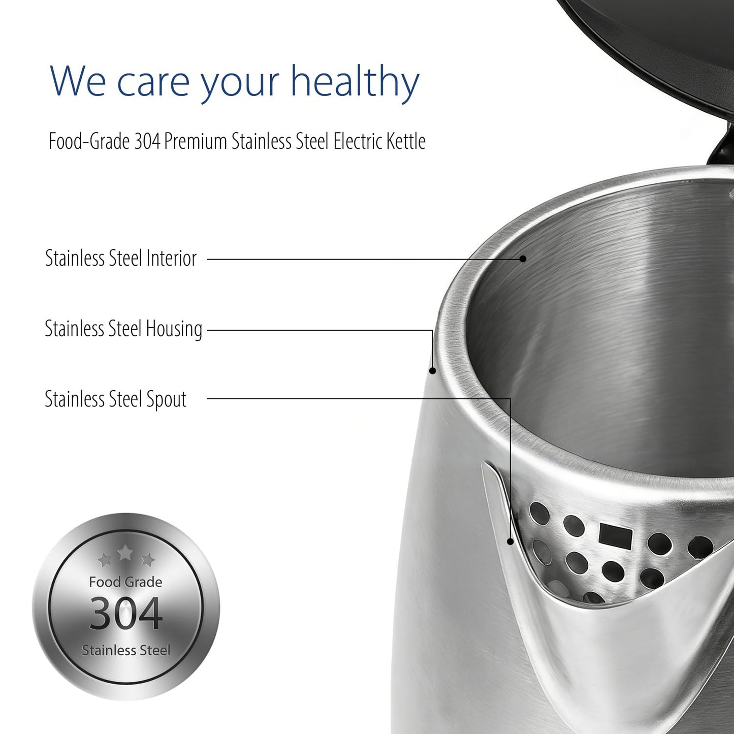 COMFEE' Stainless Steel Electric Kettle, 1.7 Liter Tea Kettle Electric & Hot Water Kettle, 1500W