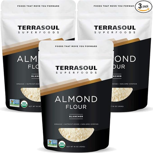 Terrasoul Superfoods Organic Almond Flour, 3 Lbs (Pack of 3) - Fine Texture | Grain-Free | Gluten-Free | Perfect for Keto Baking
