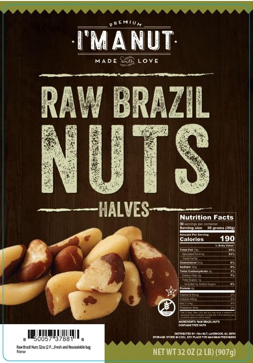 I’m A Nut Brazil Nuts, Broken, 32oz (2 lb) Distinct | Non GMO Batch Tested Gluten & Peanut Free Vegan Keto Friendly Large, Fresh Resealable bag