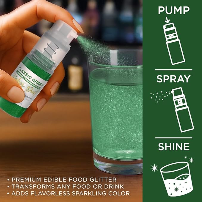 Bakell - Classic Green Tinker Dust (4g, 1x Mini Spray Pump) Edible Glitter for Food, Desserts, and Beverages!