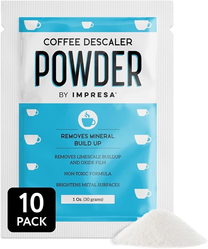 [10 Uses] Impresa Descaling Powder & Coffee Machine Cleaning Powder for Breville, for Keurig, for Nespresso, for Delonghi, for Ninja & More - Espresso Machine Descaler - Pot & Coffee Maker Cleaner