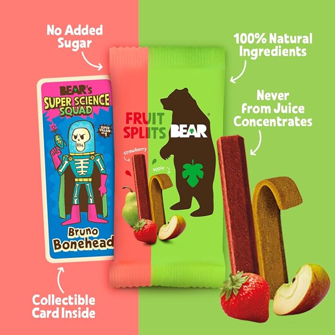 BEAR Real Fruit Snack Splits - Gluten Free, Vegan, and Non-GMO - Apple and Strawberry ??Healthy School And Lunch Snacks For Kids And Adults, 0.7 Ounce (Pack of 18)