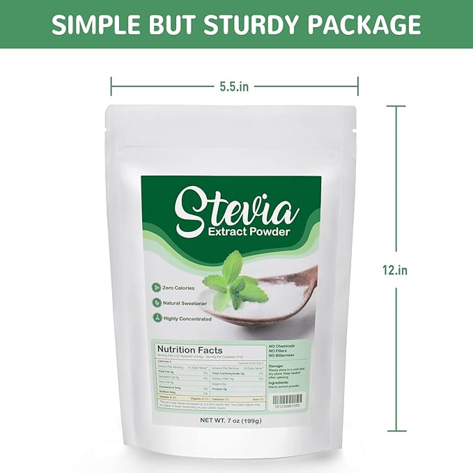 CCnutri Stevia Pure Stevia Powder 7oz(199g), Sweetener Premium Sugar Substitute-No Fillers, No Bitterness, Zero Calorie, Highly Concentrated