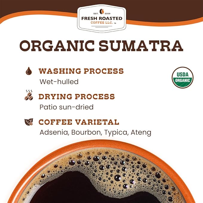 Fresh Roasted Coffee, Organic Sumatra | 100% Single Origin, USDA Organic, Kosher | Medium Roast 5 lb (80 oz) Whole Bean