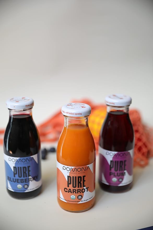 Pomona Organic Carrot Juice, Cold Pressed USDA Organic Juices, 100% Carrots, No Added Sugar, Not From Concentrate, Vegan, Kosher, Non GMO, Pasteurized, 8.4 Ounce (Pack of 12)
