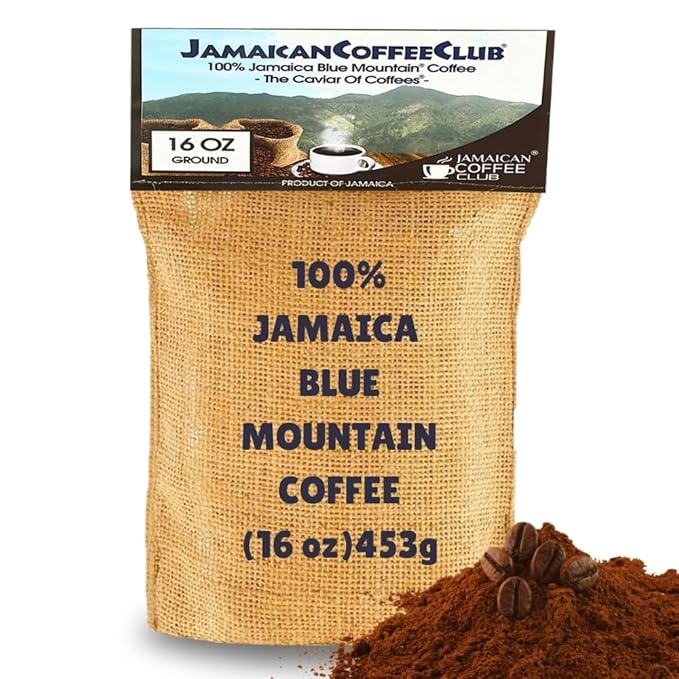 JamaicanCoffeeClub Blue Mountain Ground Coffee ??RG 16oz 100% Jamaican Blue Mountain Coffee, Fresh Medium Roast, Smooth & Balanced Taste, Premium Quality Coffee from Jamaica