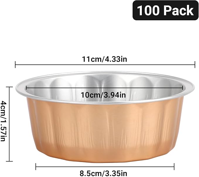 Beasea Aluminum Ramekins, 8oz 100 Pack Disposable Ramekins Foil Cups Baking 3.9" Ramekin Cup Cupcake Aluminum Mini Baking Cups for Party - Rose Gold
