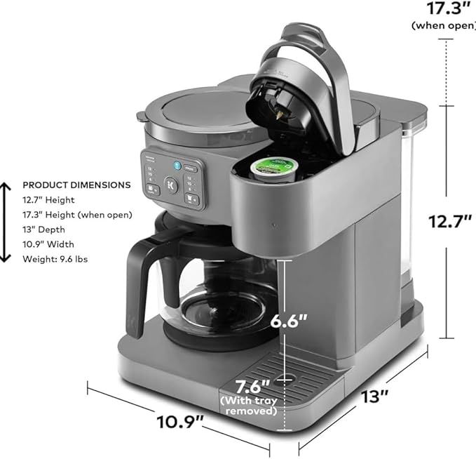 2-in-1 Hot & Iced Coffee Maker for Pods & Grounds ??12-Cup Glass Carafe & Single-Serve Brewer, 72oz Reservoir, Strong Brew, Extra Hot, Brew Over Ice, MultiStream Tech, Compact Design (Gray)