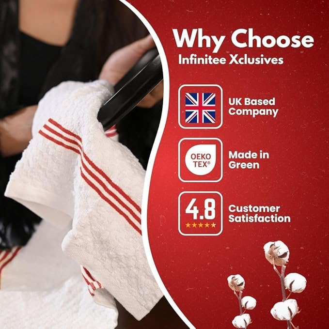 Infinitee Xclusives Premium Kitchen Towels - [Pack of 12] 100% Cotton Kitchen Hand Towels (15 x 25 Inches) - Dish Towels for Kitchen |Passionate Red|