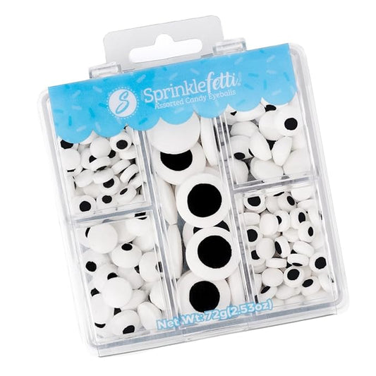 Sweets Indeed Halloween Eyeball Tacklebox ??2.53 oz Assorted Candy Eyeballs for Baking & Decorating ??18mm, 10mm & 3mm Edible Eyes for Cookies, Cupcakes & Cakes