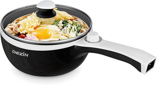 Dezin Hot Pot Electric Upgraded, Non-Stick Saut챕 Pan, Rapid Noodles Electric Pot, 1.5L Mini Portable Hot Pot for Steak, Egg, Fried Rice, Ramen, Oatmeal, Soup with Power Adjustment